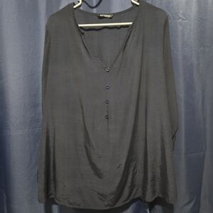 BloomChic Navy V-Neck Blouse with Button Detail